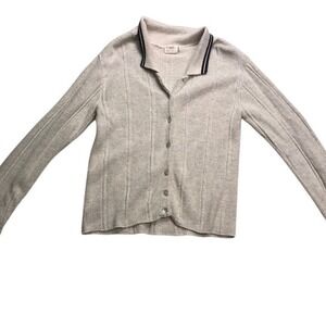 C&E Womens Grey Cotton Knit‎ Collared Cardigan Sweater Made in USA Size M